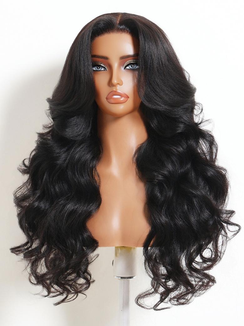 Sunber Yaki Body Wave 7x5 Bye Bye Knots with Face-Framing Layers Lace Closure Wig