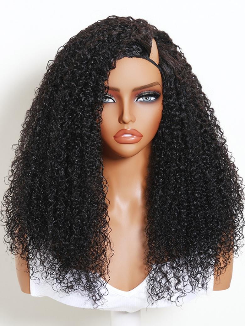 Sunber Side Part Jerry&Kinky Curly V Part Wig No Leave Out Glueless with Invisi Drawstring