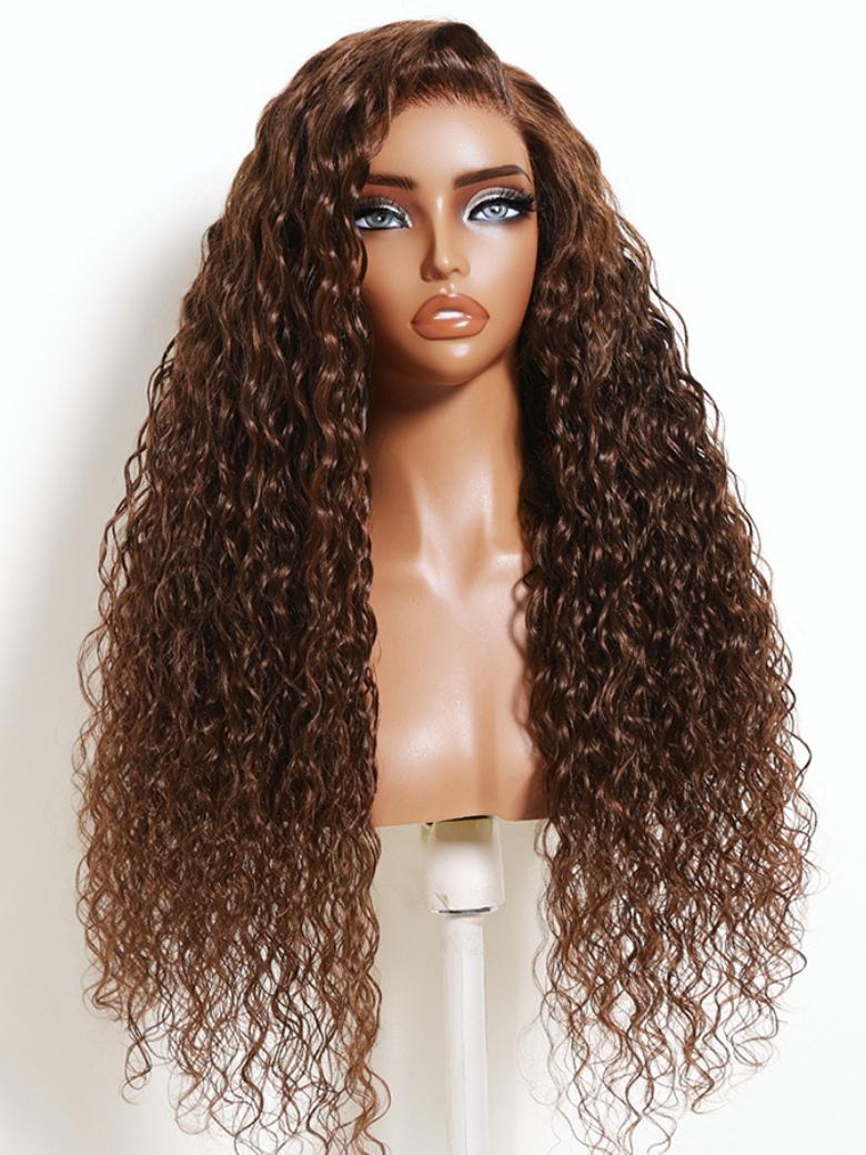 Sunber Rich Chocolate Brown Water Wave 7x5 Bye Bye Knots With No Slip Wig