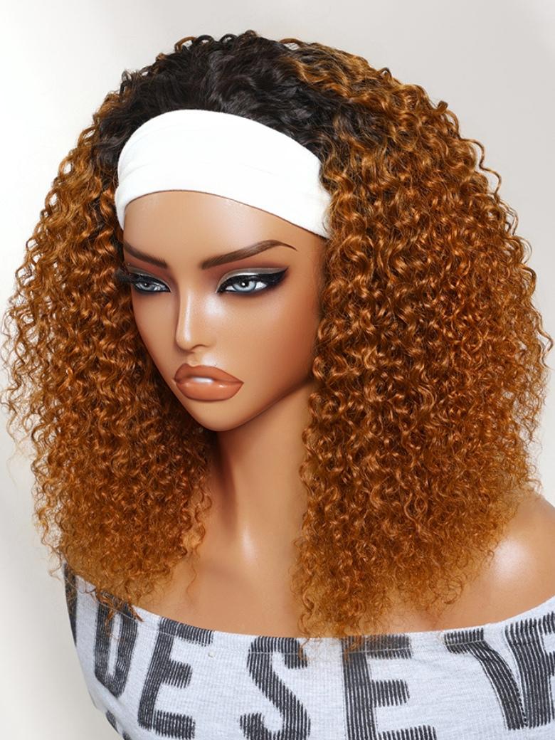 Sunber Black to Copper Brown Ombre Jerry Curly Half Wig With Dark Roots