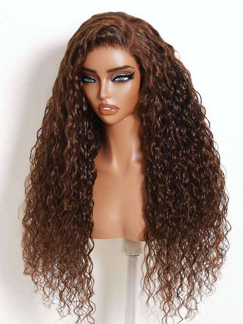 Sunber Rich Chocolate Brown Water Wave 7x5 Bye Bye Knots With No Slip Wig
