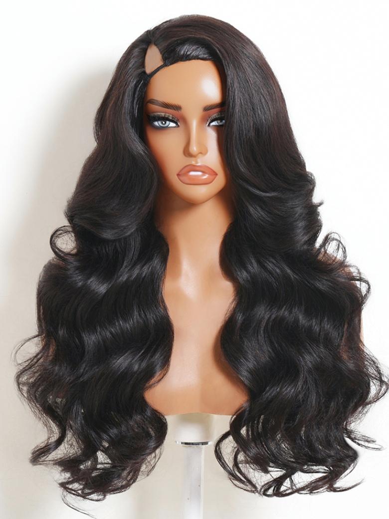 Sunber Blowout Wave with Face-Framing Layers And Side-Swept Bangs V Part Wig With Invisi Drawstring