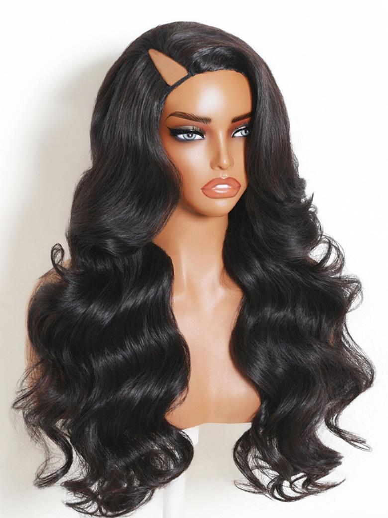 Sunber Blowout Wave with Face-Framing Layers And Side-Swept Bangs V Part Wig With Invisi Drawstring