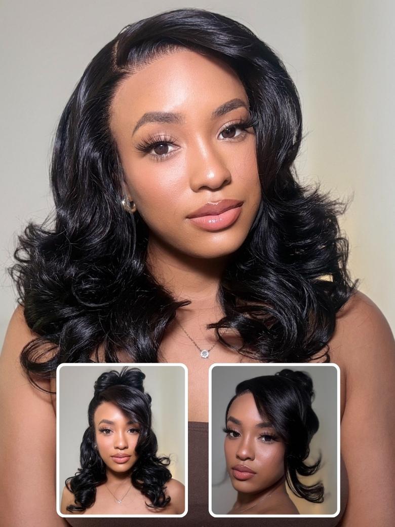13x4 Pre-Everything 180% Density Loose Wave Glueless Lace Frontal Wig –Feathered Style and Elastic Drawstring