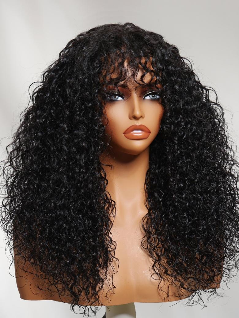 Sunber Bouncy Curl With Bangs Minimalist 2x4 Lace Closure Wig With Invisi Drawstring