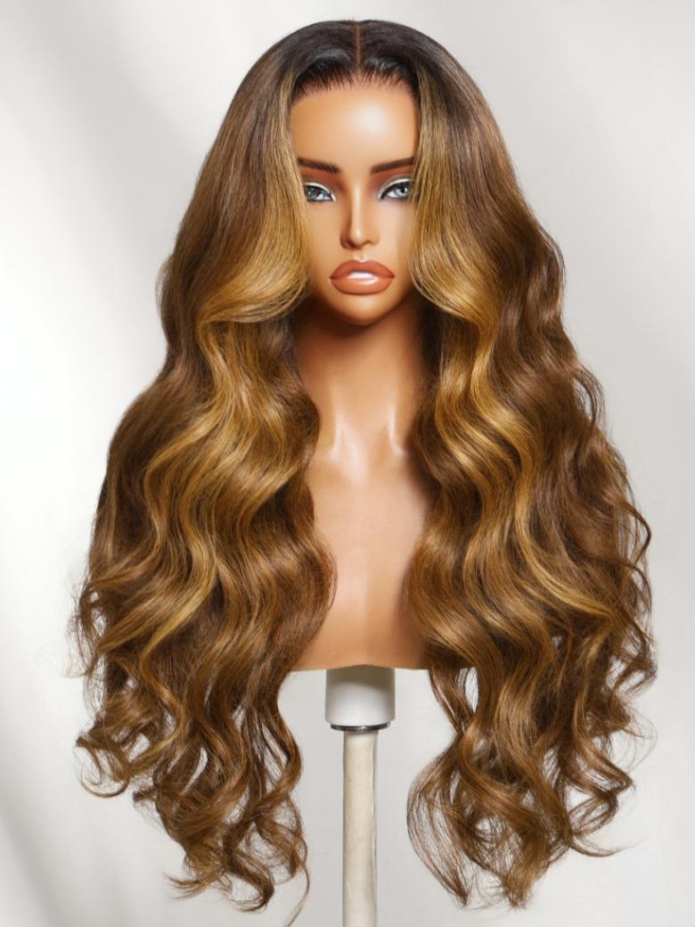 Sunber Brown Highlights with Dark Root Body Wave 7x5 Bye Bye Knots No Slip Wig