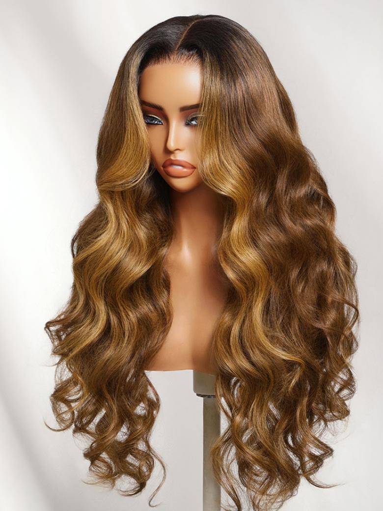 Sunber Brown Highlights with Dark Root Body Wave 7x5 Bye Bye Knots No Slip Wig