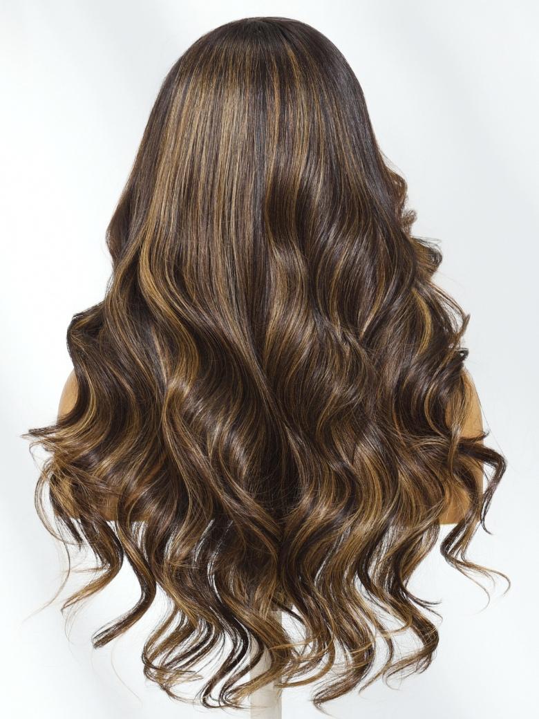 Sunber Dark Brown With Golden Highlights Body Wave 7x5 Bye Bye Knots With Invisi Drawstring