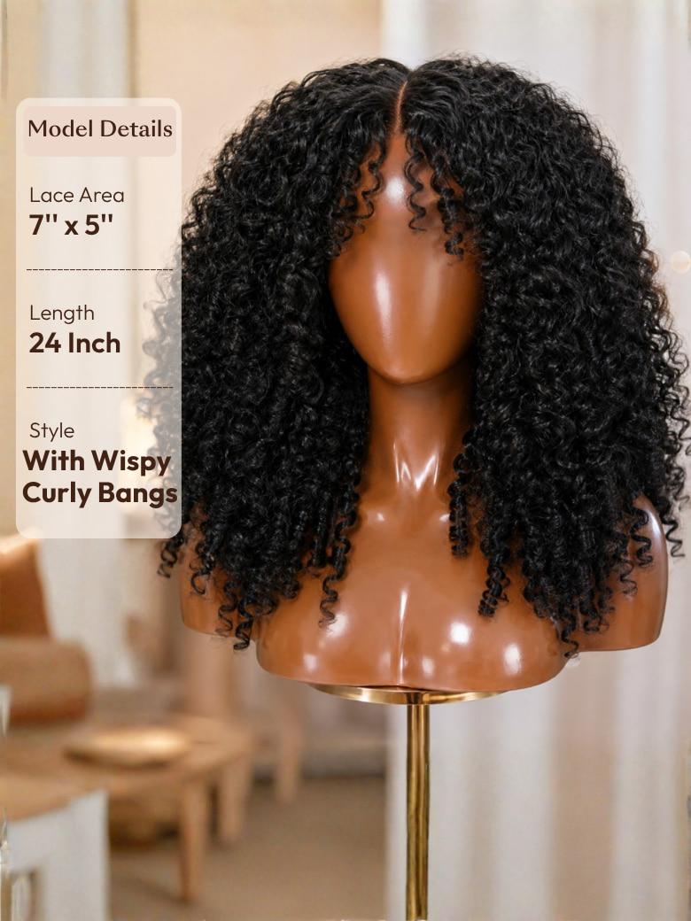 Sunber 7x5 /13x4 Pre Everything Pre-Styled Finger Coils Bye Bye Knots Glueless Water Curly Lace Wig With Invisi Drawstring
