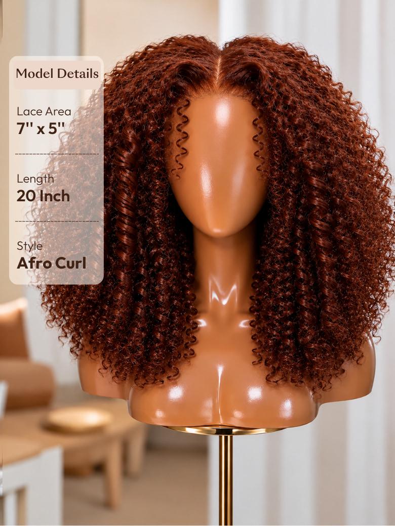 Sunber 7×5 Pre Cut Lace Reddish Brown Jerry Curly Afro Curl Bye Bye Knots Wig With Invisi Drawstring
