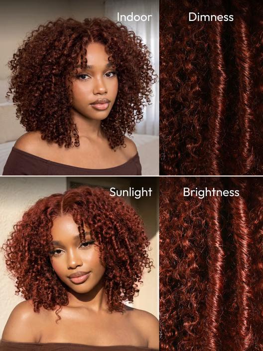 Sunber 7×5 Pre Cut Lace Reddish Brown Jerry Curly Afro Curl Bye Bye Knots Wig With Invisi Drawstring