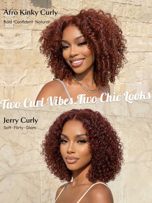 Sunber 7×5 Pre Cut Lace Reddish Brown Jerry Curly Afro Curl Bye Bye Knots Wig With Invisi Drawstring
