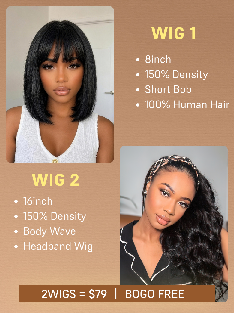 2wigs=$79 Buy One Get One Free Wig Full Lace With Elastic Drawstring