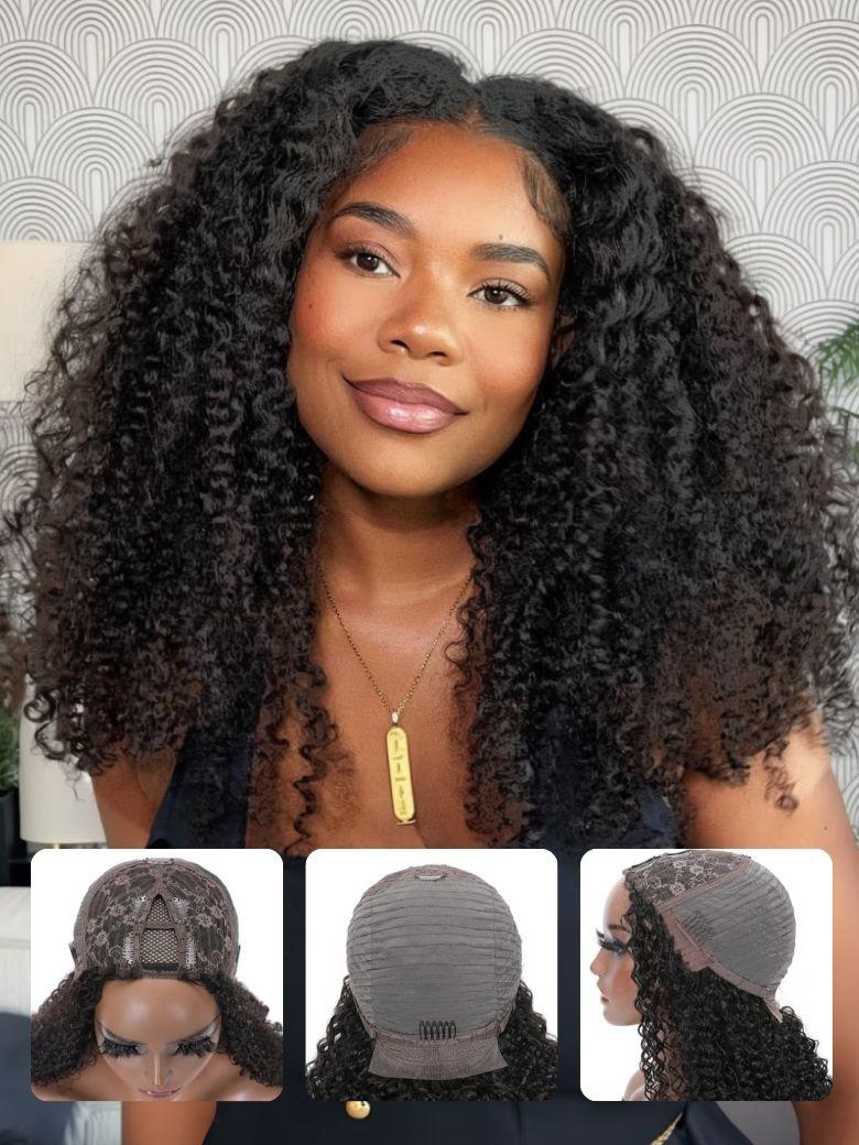 【22"=$79】Sunber Kinky Curly V Part With No Lace No Glue Affordable Wig Flash Sale