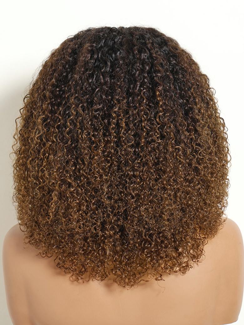 Sunber Ombre Caramel Brown Highlights 7x5 No Slip Lace Wig Afro Kinky Curly with Finger Coil Ends
