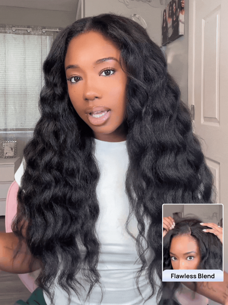 Sunber  Kinky Straight V Part Wigs Versatile No Leave Out Human Hair Wig With Invisi Drawstring