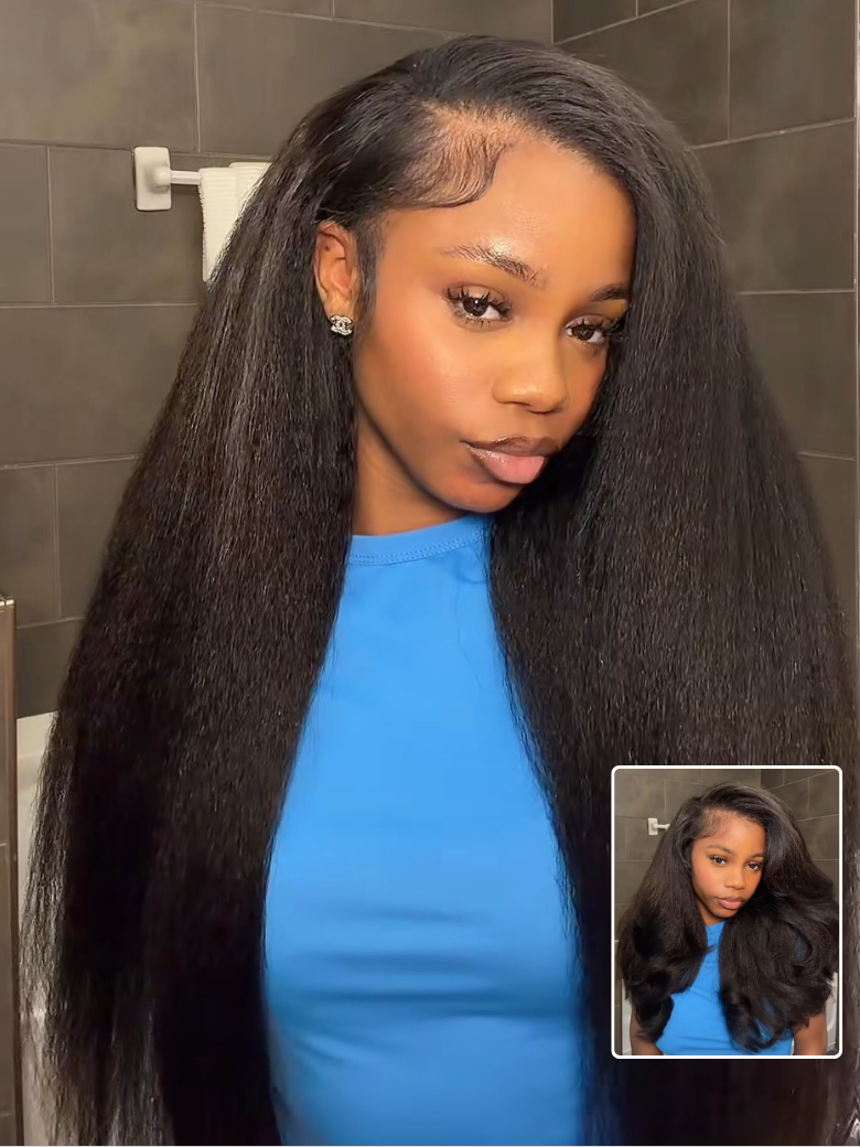 Sunber  Kinky Straight V Part Wigs Versatile No Leave Out Human Hair Wig With Invisi Drawstring