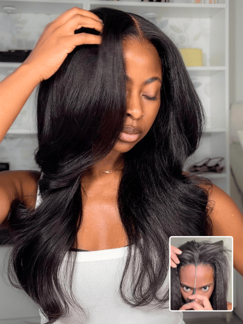 Sunber  Kinky Straight V Part Wigs Versatile No Leave Out Human Hair Wig With Invisi Drawstring